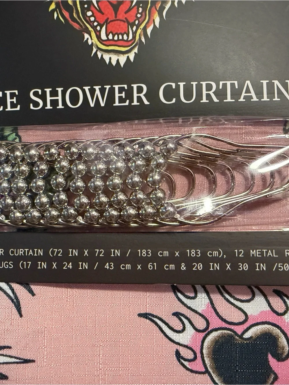 Ed Hardy Pink and Black Tattoo-Print 15-Piece Shower Curtain Set